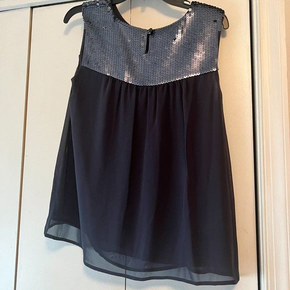 Ann Taylor LOFT Sleeveless Blouse with Sequins - Lined - Dark Blue - Medium - Picture 4 of 5